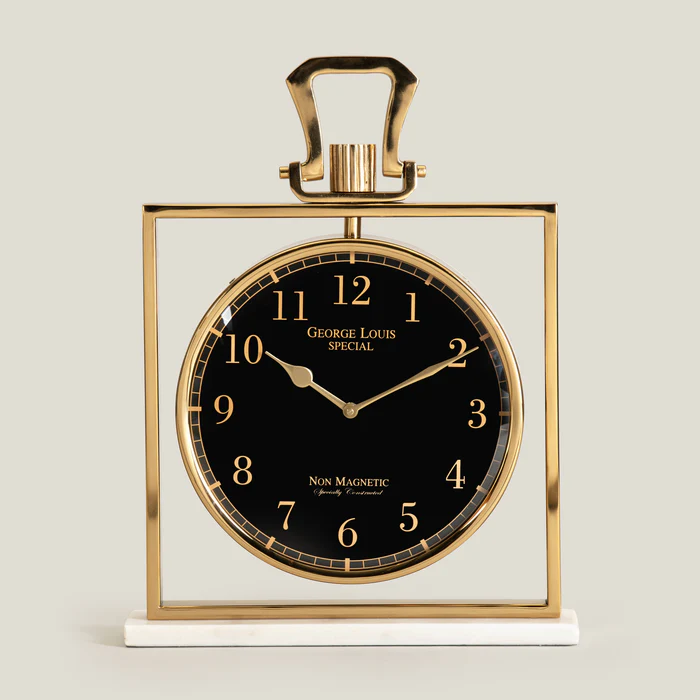Fairview Gold Stainless Steel Glass & Stone Table Clock