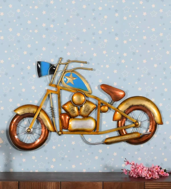 Blue Metal Big Wall Hanging Bike Showpiece
