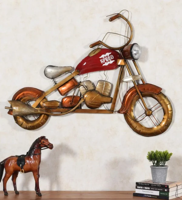Brown Metal Big Wall Hanging Bike Showpiece with LED