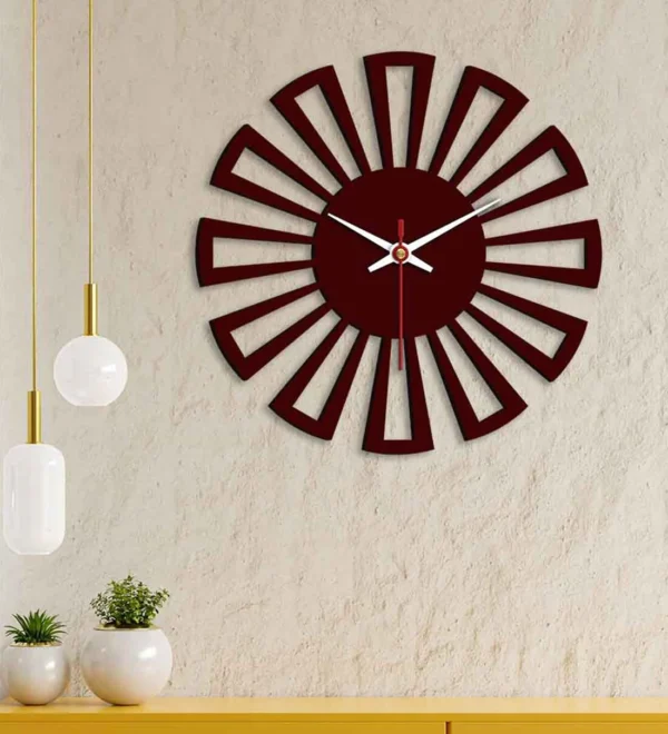 Cart Wheel Shape Brown Wood MDF Wall Clock