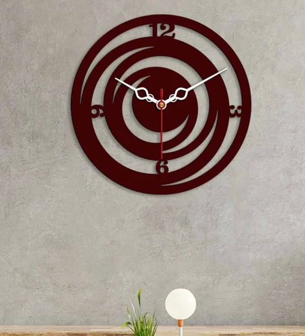 Circle Loops Shape Brown Wood MDF Wall Clock