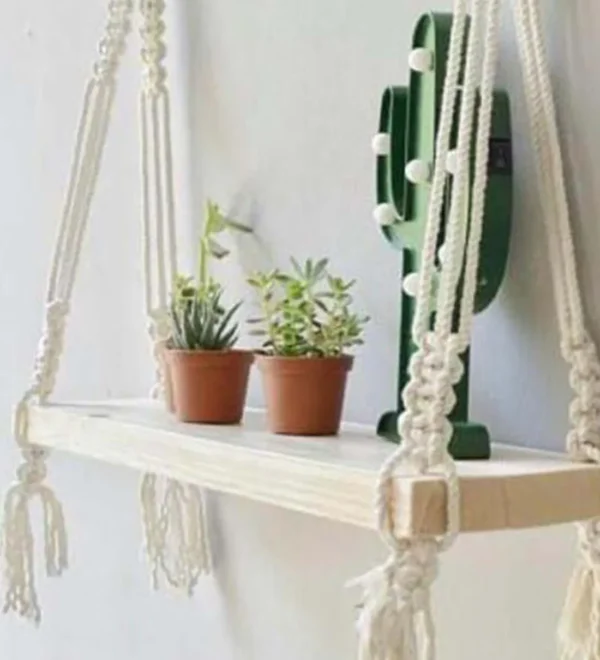 Handmade Macrame Decorative Wall Hanging Shelf in Off White