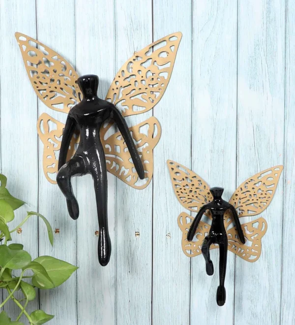Hanging Men Black Aluminium Set of 2 Wall Art