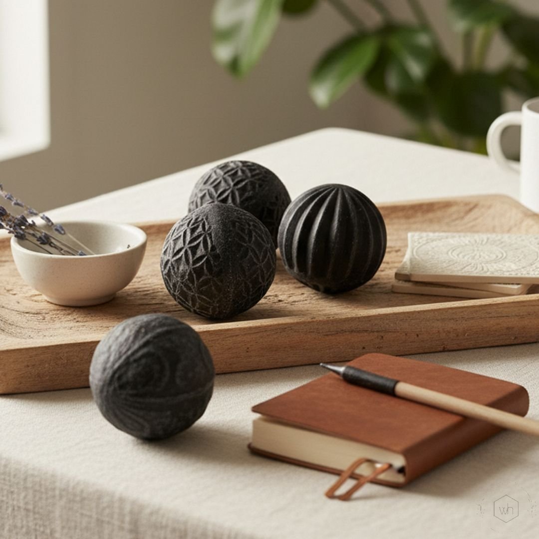 Kallos Decorative Set of 4 Terracotta Orbs - Black