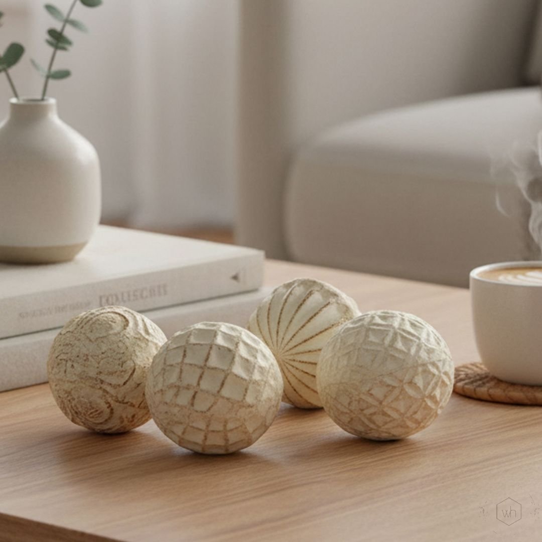 Kallos Decorative Set of 4 Terracotta Orbs - Ivory
