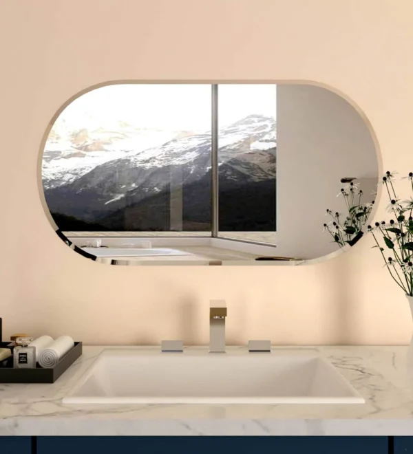 Frameless Beveled Capsule-Shaped Wall Mirror