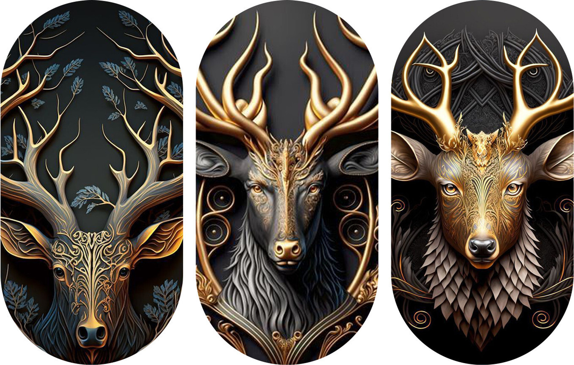 BookYourGift Golden Deer Design Wooden Plank Set Of 3 Decor Pack of 3 (12 inch X 17 inch, Multicolor)